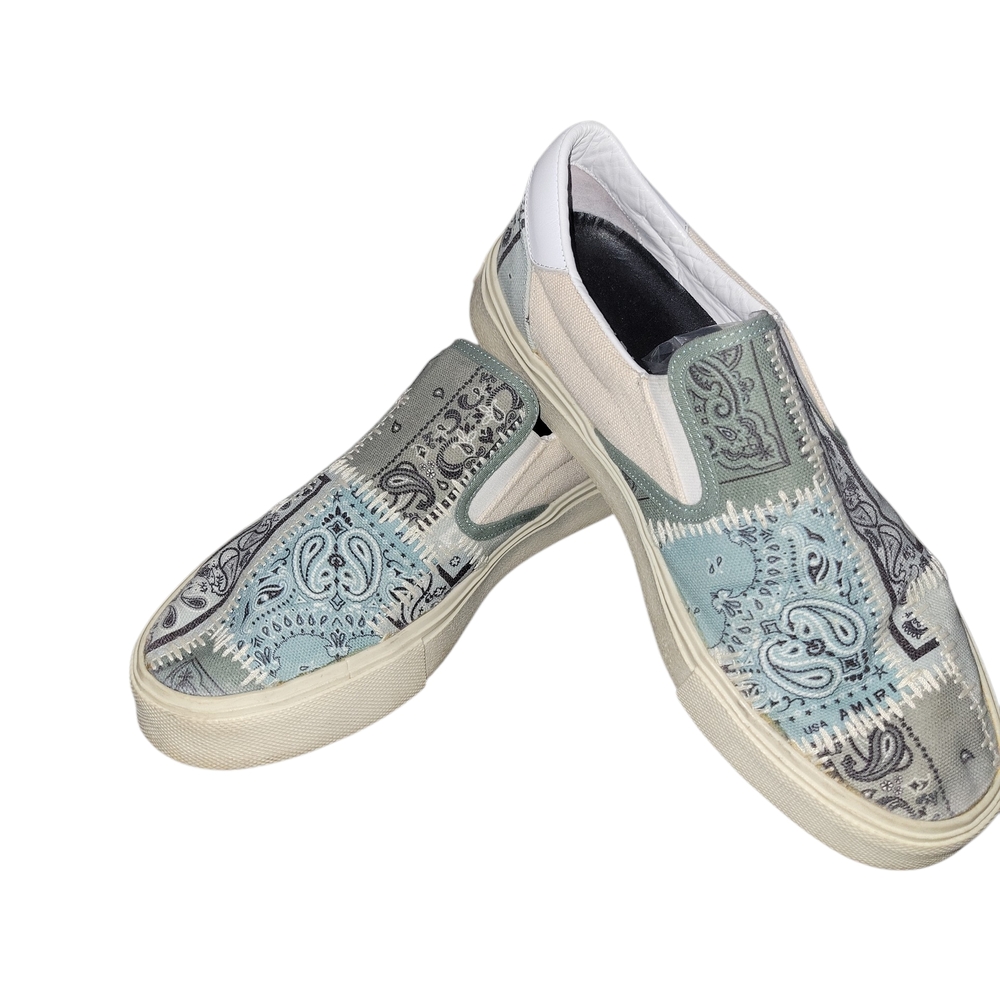 EUC AMIRI Bandana Reconstructed Patchwork Sneakers In Blue SZ 38 With Dust Bag